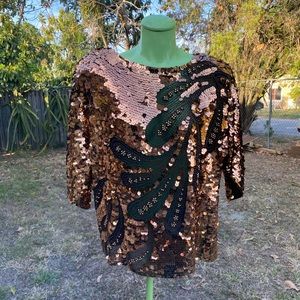 Olga Cassini Vintage Sequin Blouse Size Large